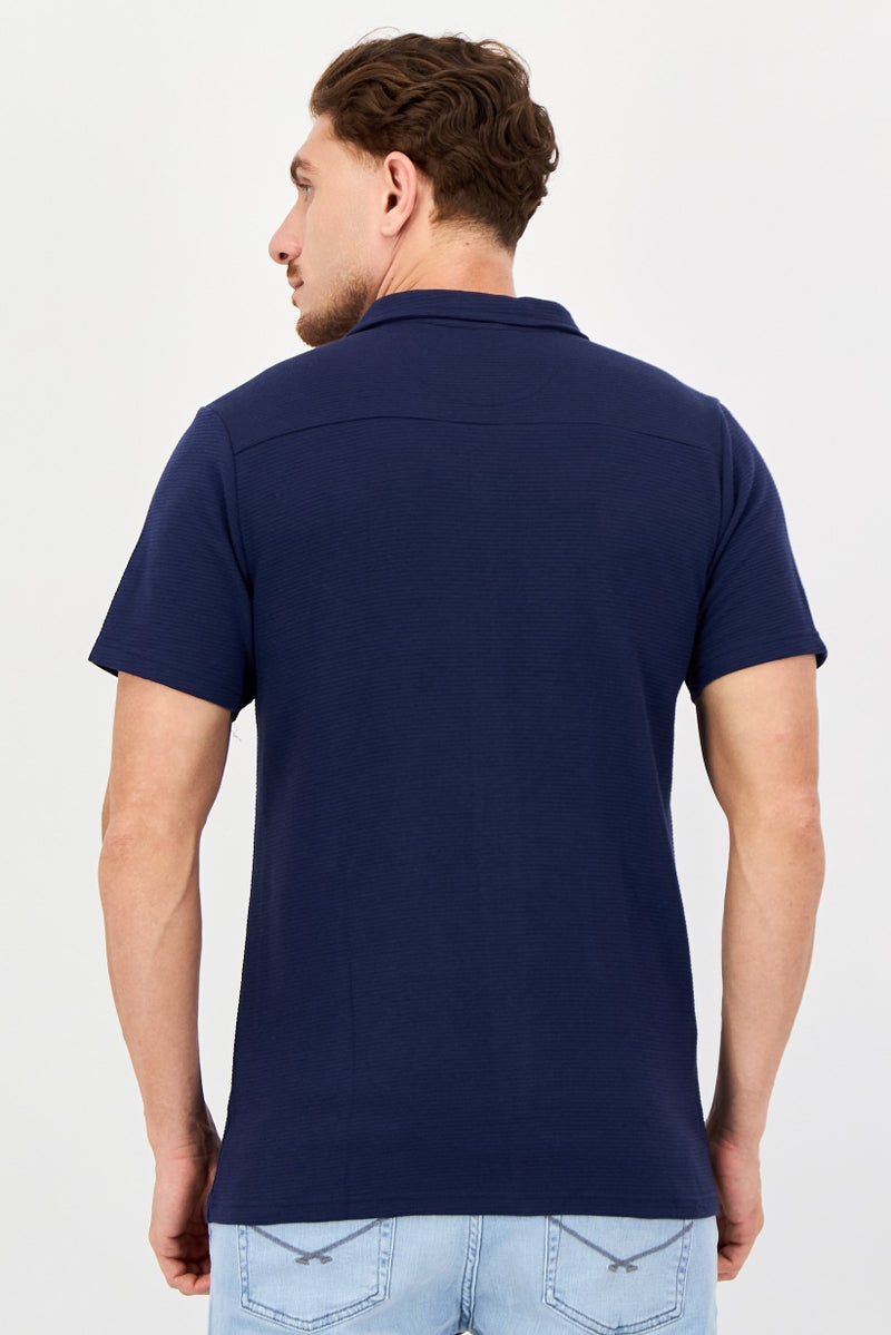 Threadbare Men Regular Fit Textured Short Sleeve Casual Shirt, Dark Navy - Image 4